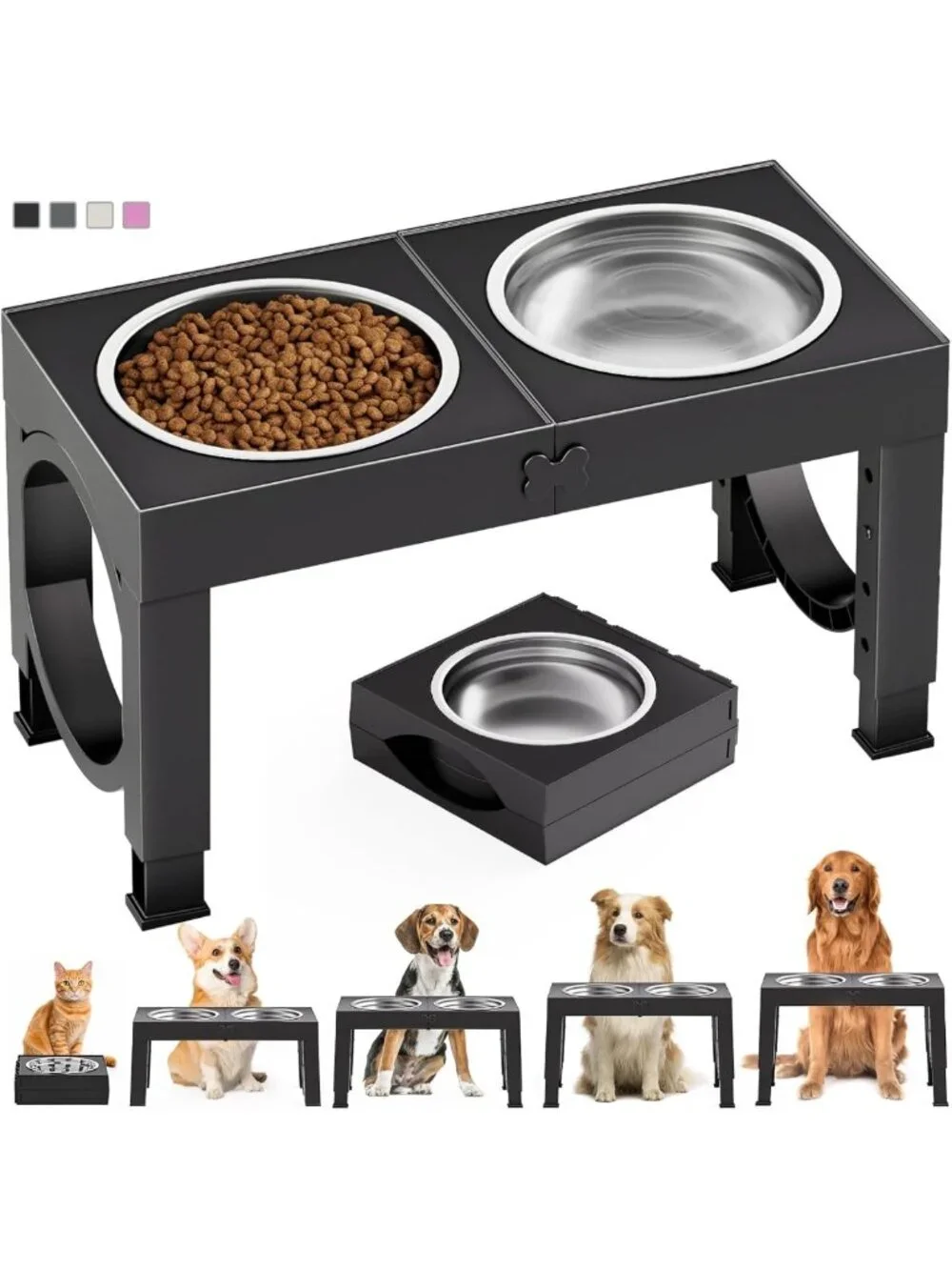 Elevated Dog Bowls for Large Breeds - Adjustable Stainless Steel Feeder Stand